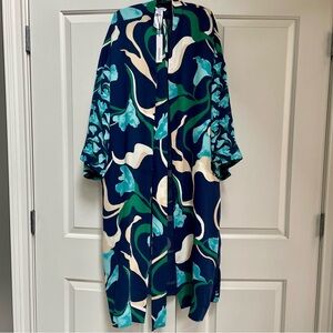 NWT Chico’s Long Wildflower Open-Front Sash Lined Bell Sleeve Boho Artsy Kimono
